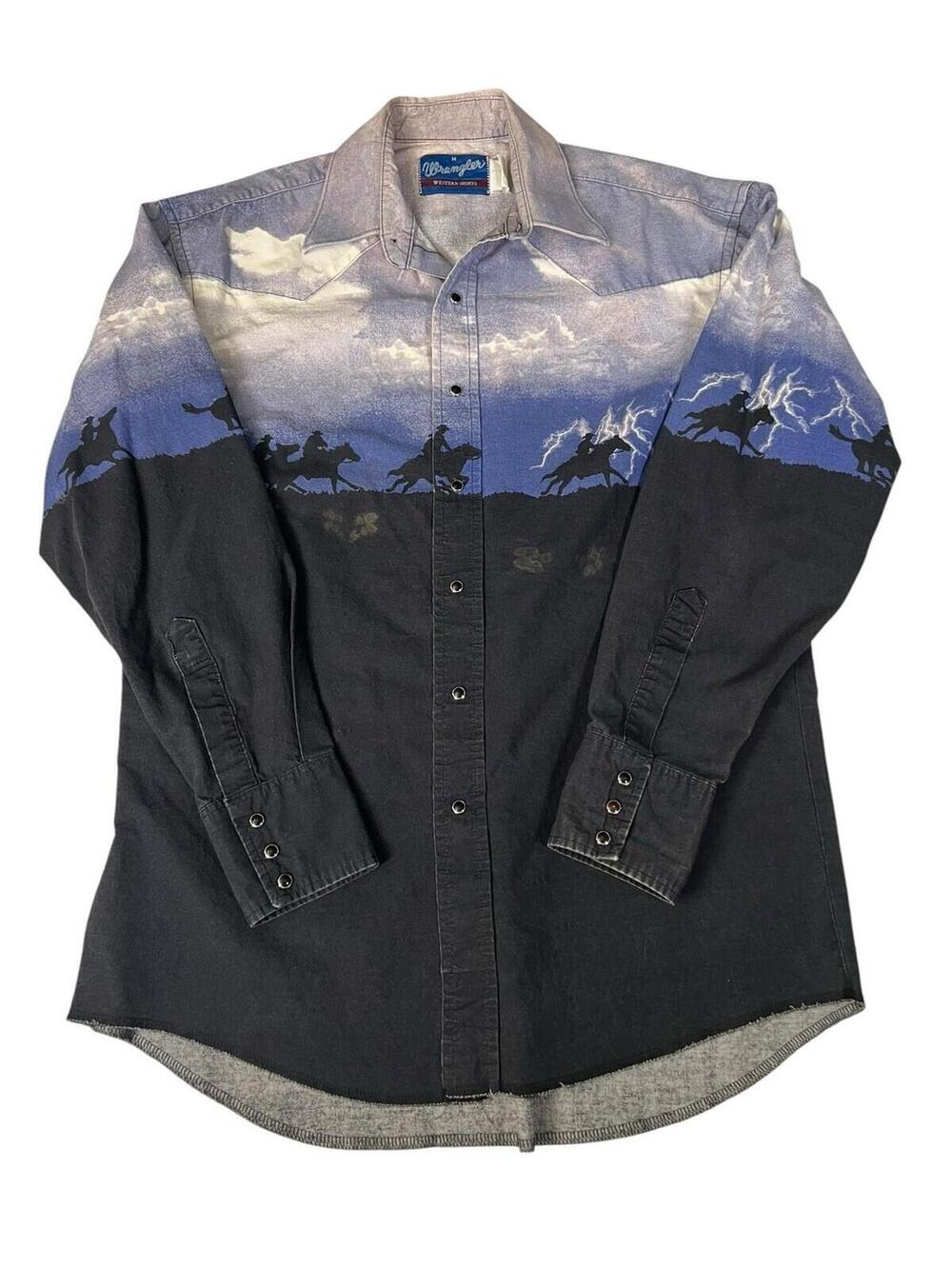 Vintage Wrangler Western Lightning Horse Pearl Snap Shirt Medium - Picture 2 of 9